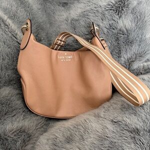Kate Spade Beige Shoulder Bag with Striped Strap
